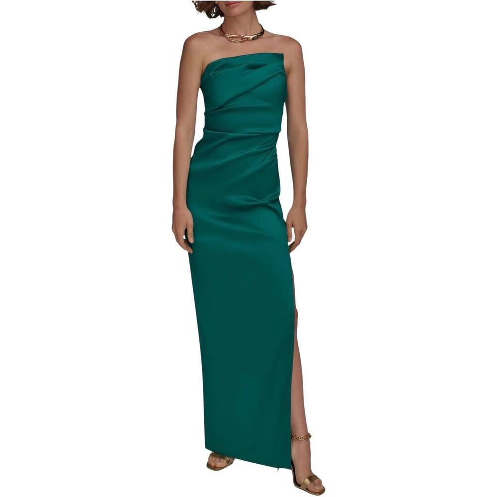 NEW DONNA KARAN ruched strapless gown in emerald green